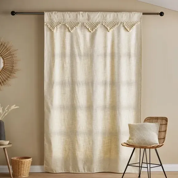Hidden Tab Top Voile Panel - Natural, Linen Blend