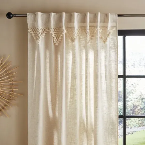 Hidden Tab Top Voile Panel - Natural, Linen Blend