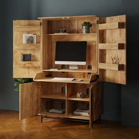 Hideaway Computer Cabinet with Keyboard Tray - Mango