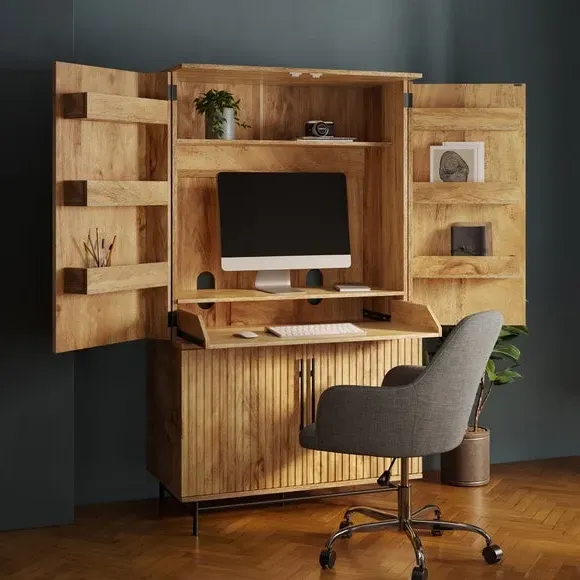 Hideaway Computer Cabinet with Keyboard Tray - Mango