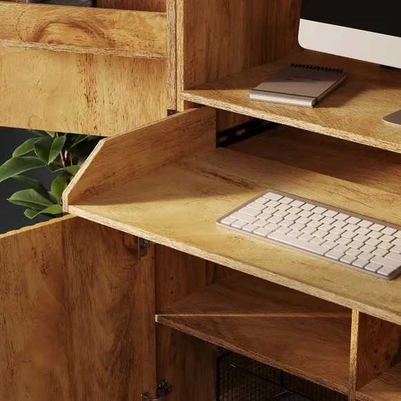 Hideaway Computer Cabinet with Keyboard Tray - Mango