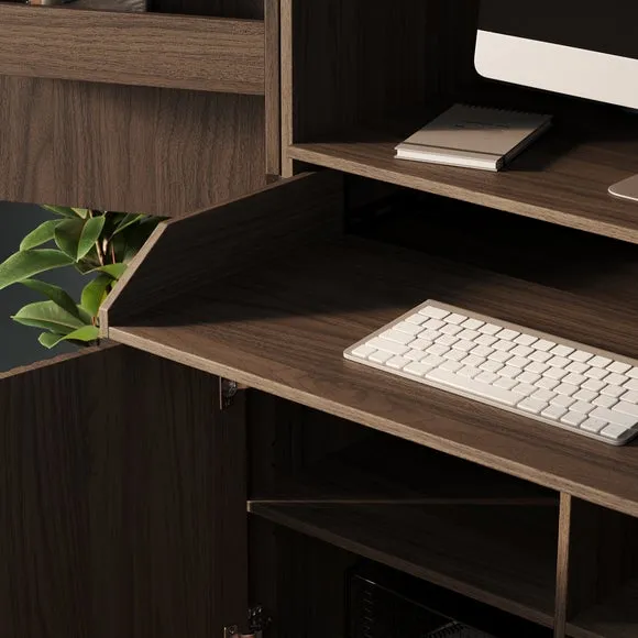 Hideaway Computer Cabinet with Keyboard Tray - Walnut