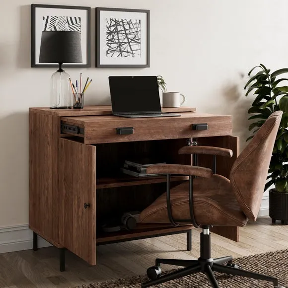 Hideaway Desk with Storage - Dark Wood Effect