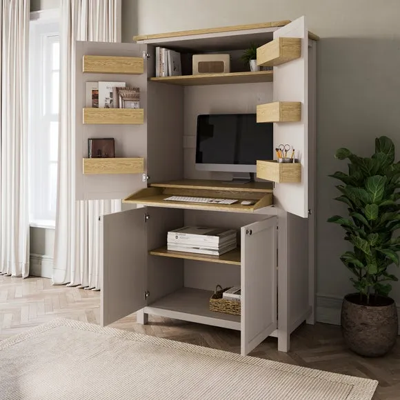 Hideaway Desk with Storage - Stone, Wood Effect