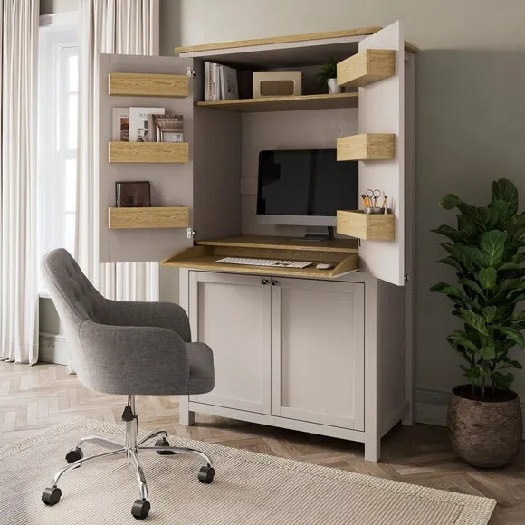 Hideaway Desk with Storage - Stone, Wood Effect