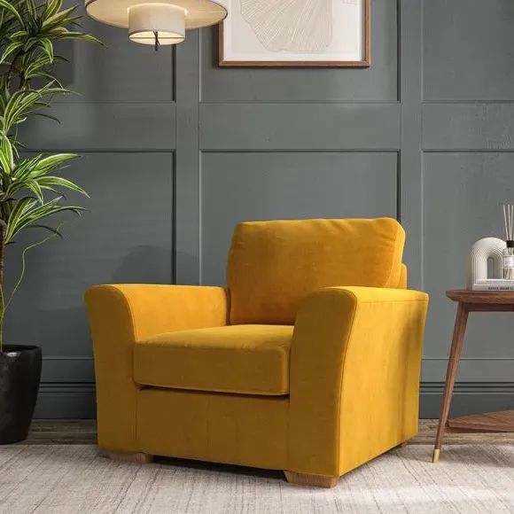 High Back Armchair with Flared Arms - Gold