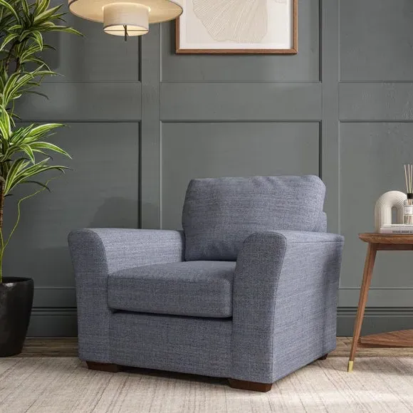High Back Armchair with Flared Arms - Navy