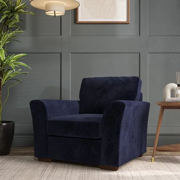 High Back Armchair with Flared Arms - Navy