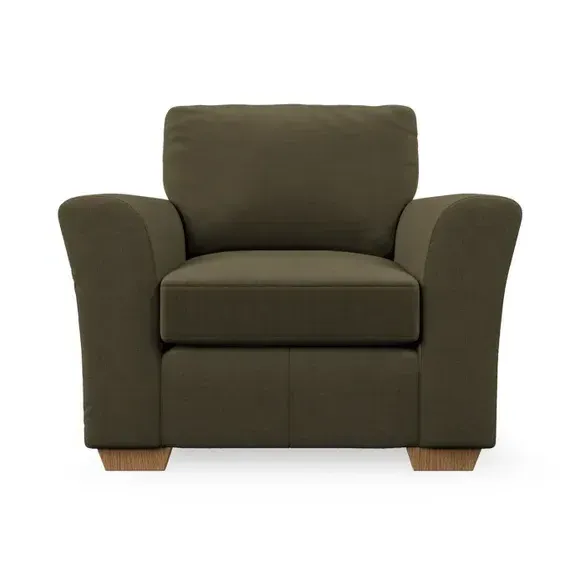 High Back Armchair with Flared Arms - Olive