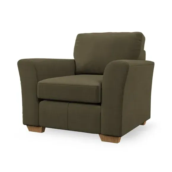 High Back Armchair with Flared Arms - Olive