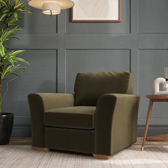 High Back Armchair with Flared Arms - Olive