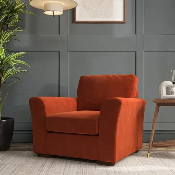 High Back Armchair with Flared Arms - Orange