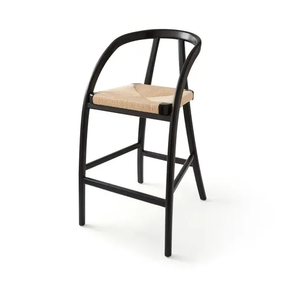 High-Back Bar Stool - Black Oak, Beech