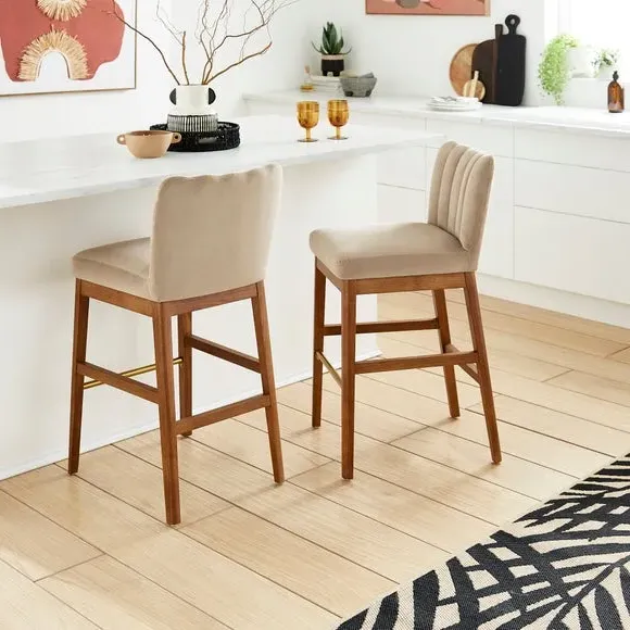 High Back Bar Stool - Mink, Velvet
