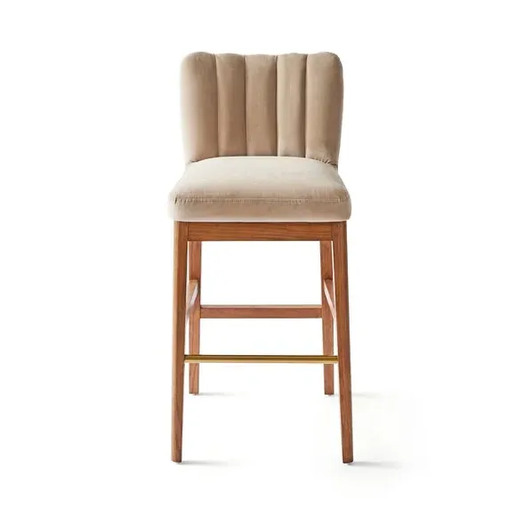 High Back Bar Stool - Mink, Velvet