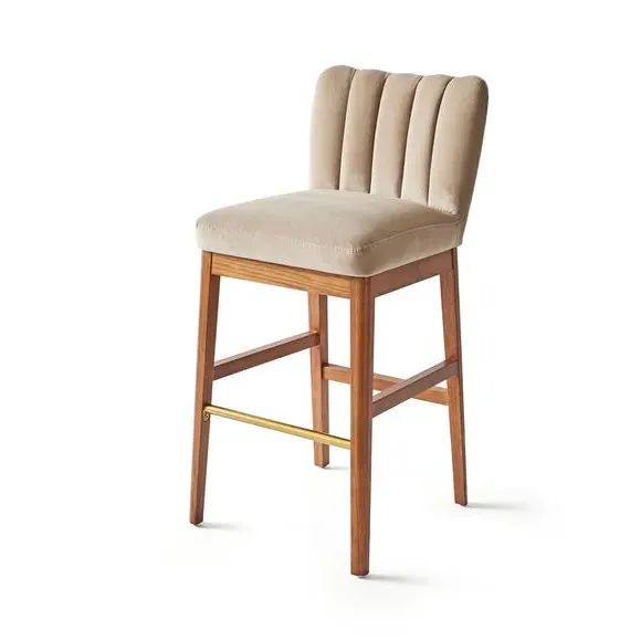 High Back Bar Stool - Mink, Velvet