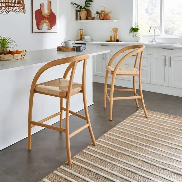 High-Back Bar Stool - Oak, Beech