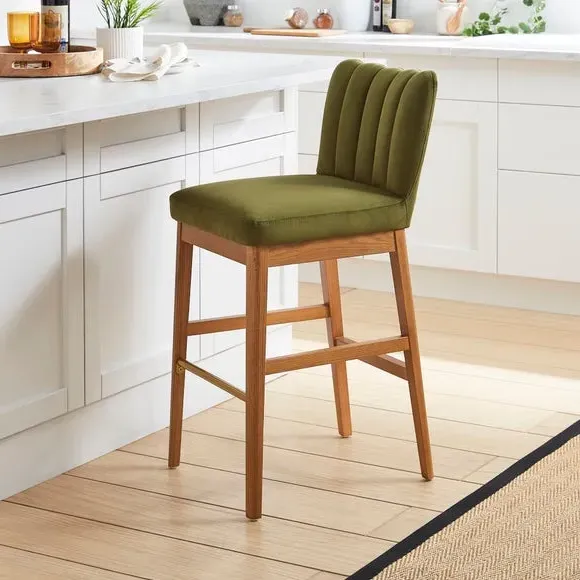 High Back Bar Stool - Olive, Velvet