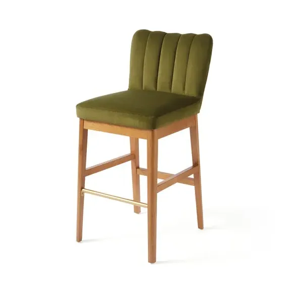 High Back Bar Stool - Olive, Velvet