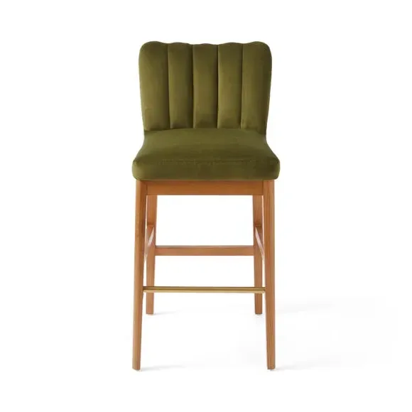 High Back Bar Stool - Olive, Velvet