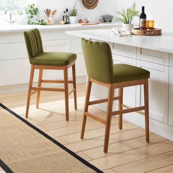 High Back Bar Stool - Olive, Velvet