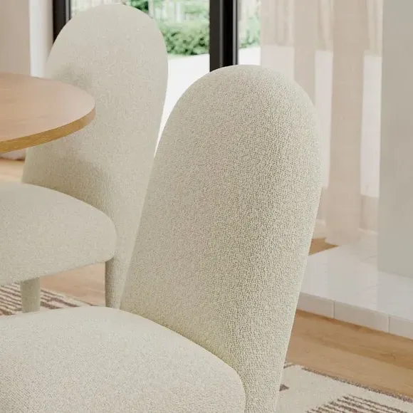 High Back Dining Chair - Mushroom, Boucle