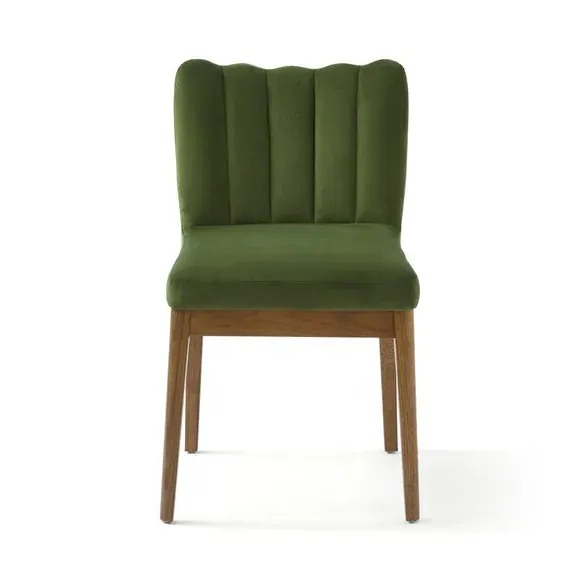 High Back Dining Chair - Olive, Velvet