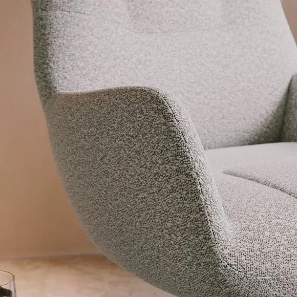 Highback Swivel Chair with Footstool - Ivory