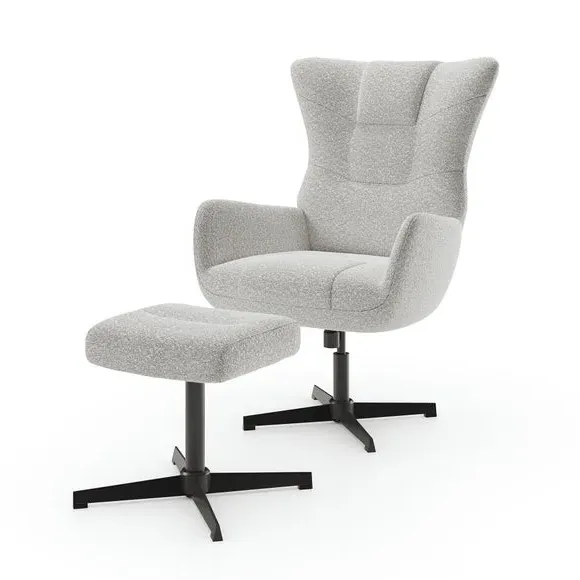 Highback Swivel Chair with Footstool - Ivory