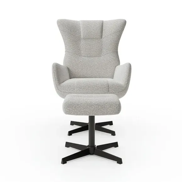 Highback Swivel Chair with Footstool - Ivory