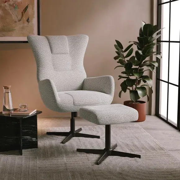 Highback Swivel Chair with Footstool - Ivory image