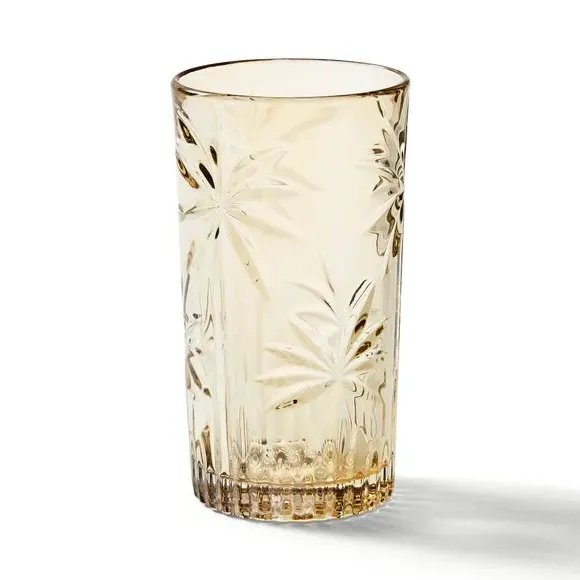 Highball Glass with Palm Pattern - Amber, Glass