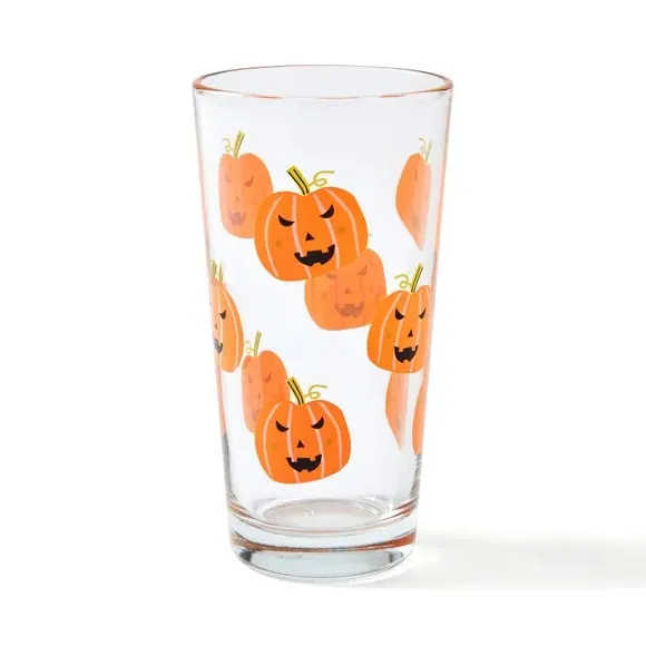 Highball Glass with Pumpkin Print - Orange