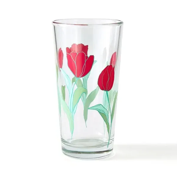 Highball Glass with Tulip Decal - Magenta