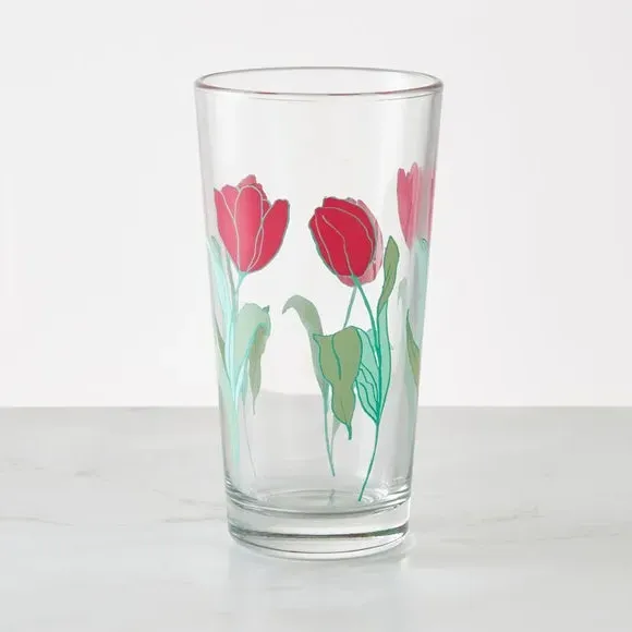 Highball Glass with Tulip Decal - Magenta image