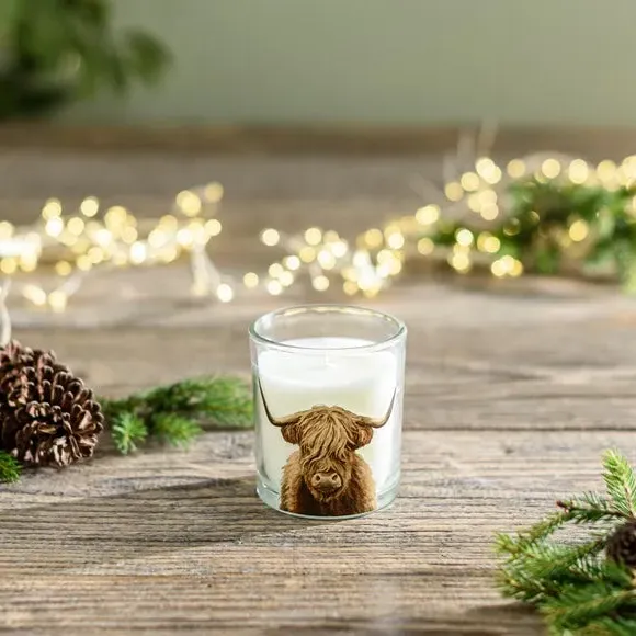 Highland Cow Candle with Wooden Lid - Clear Glass