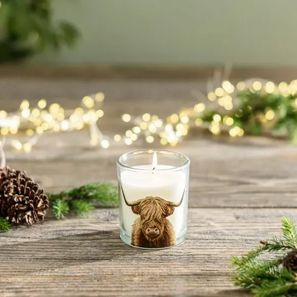 Highland Cow Candle with Wooden Lid - Clear Glass image