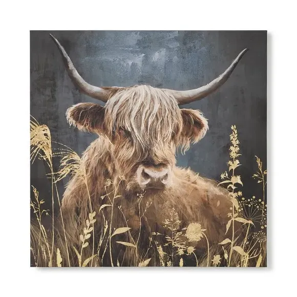Highland Cow Canvas Wall Art - Brown, Wood Frame
