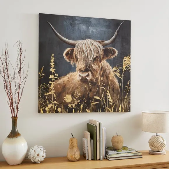 Highland Cow Canvas Wall Art - Brown, Wood Frame image