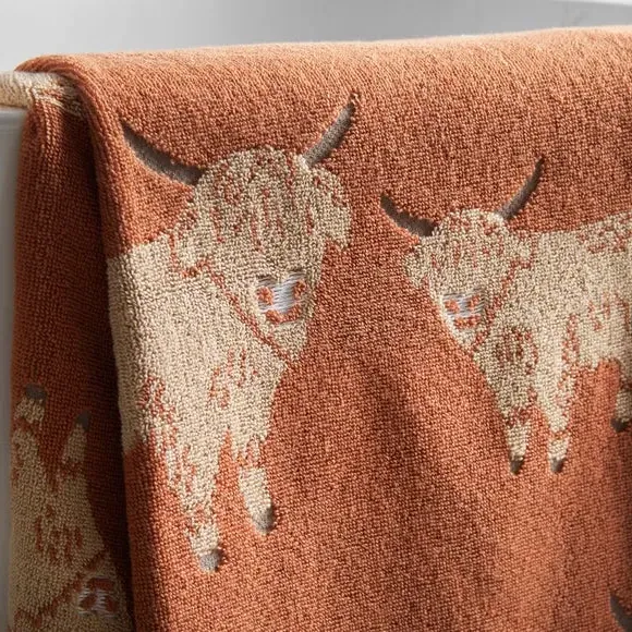 Highland Cow Cotton Towel - Rust, Cotton
