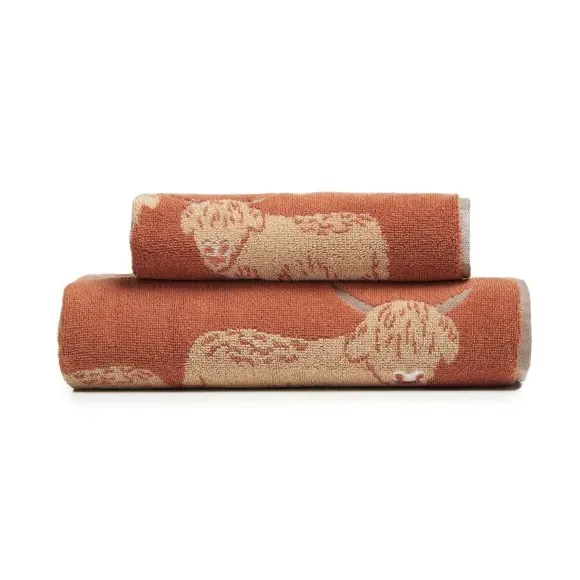 Highland Cow Cotton Towel - Rust, Cotton