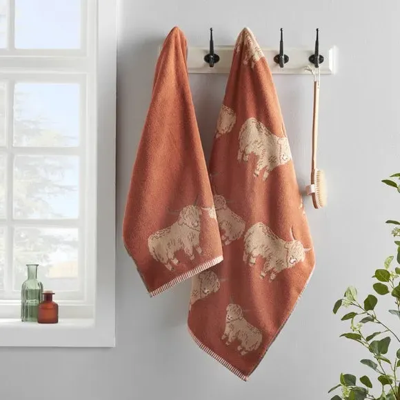 Highland Cow Cotton Towel - Rust, Cotton