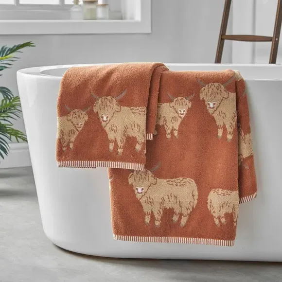 Highland Cow Cotton Towel - Rust, Cotton image