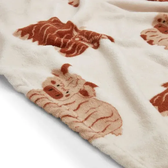 Highland Cow Fleece Throw Blanket - Natural