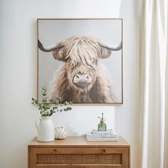 Highland Cow Framed Canvas Print - Brown image