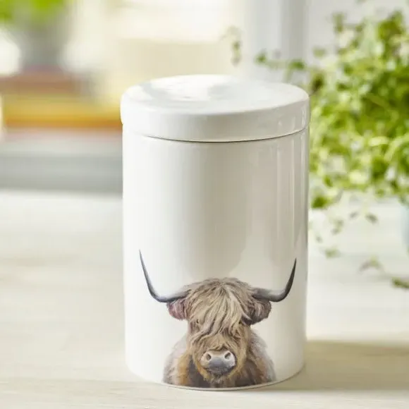 Highland Cow Storage Jar - White, Stoneware image