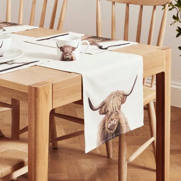 Highland Cow Table Runner - Natural, Fabric