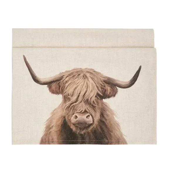 Highland Cow Table Runner - Natural, Fabric