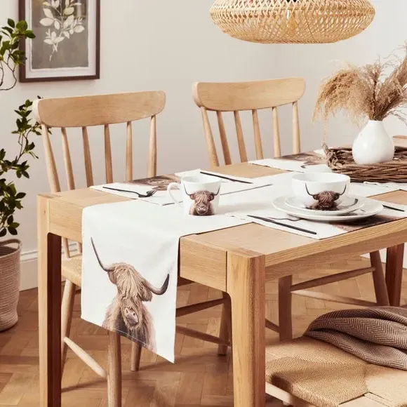Highland Cow Table Runner - Natural, Fabric