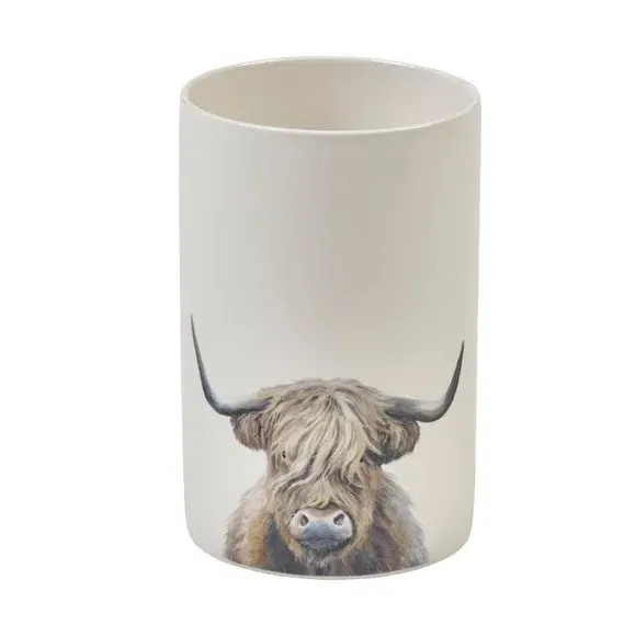 Highland Cow Utensil Jar - White, Stoneware